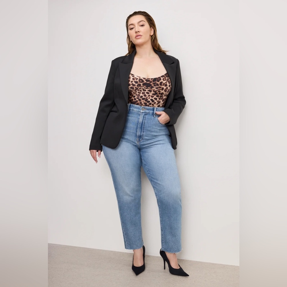 Good American GOOD BOY STRAIGHT CROPPED JEANS Dark Indigo - Size 24 NWT